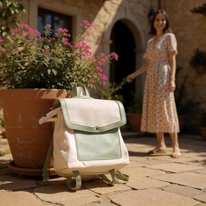Source Unknown Cream and Mint Backpack